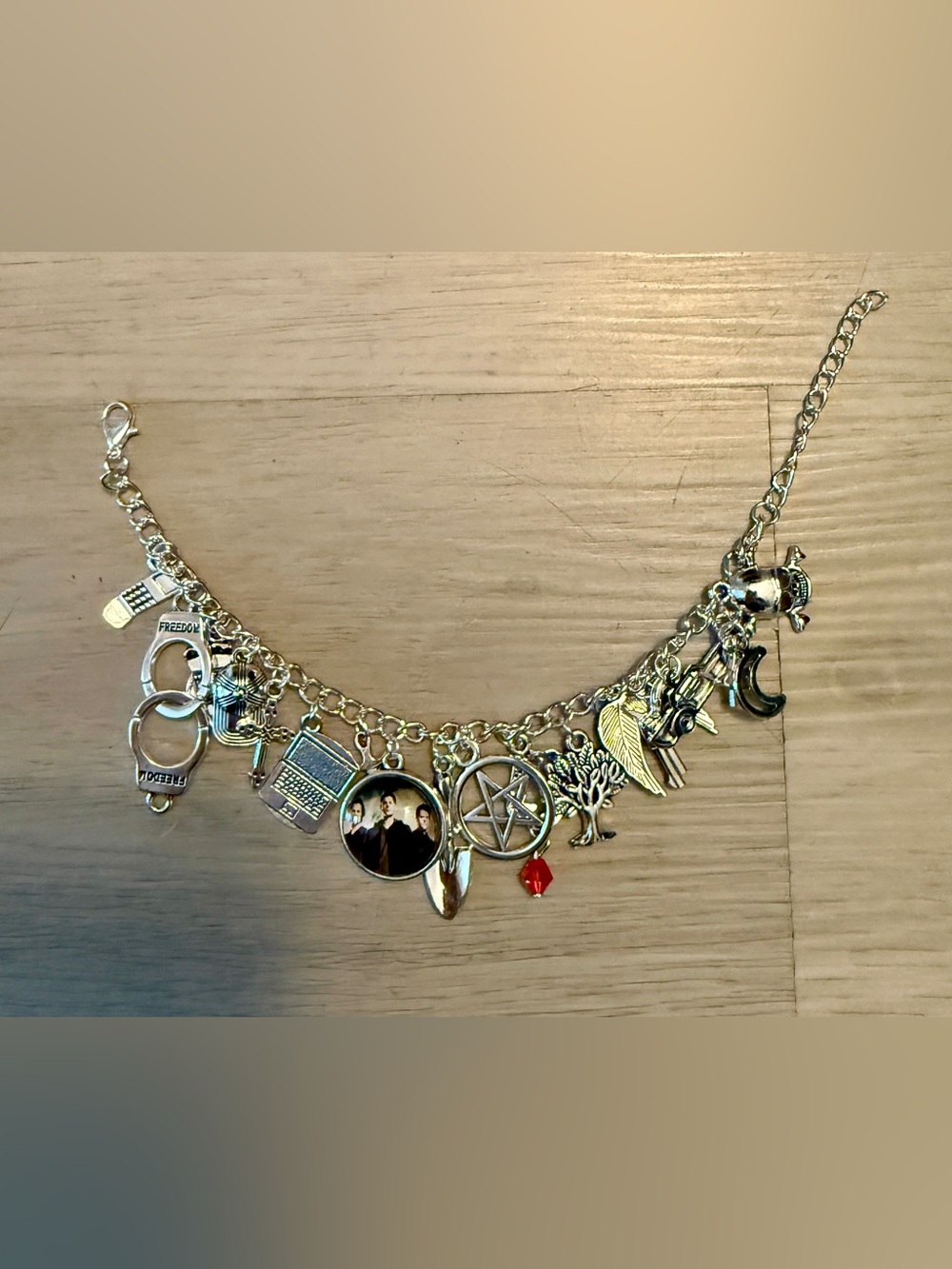 New Supernatural TV Series Themed Charms Silvertone Metal Novelty Charm Bracelet